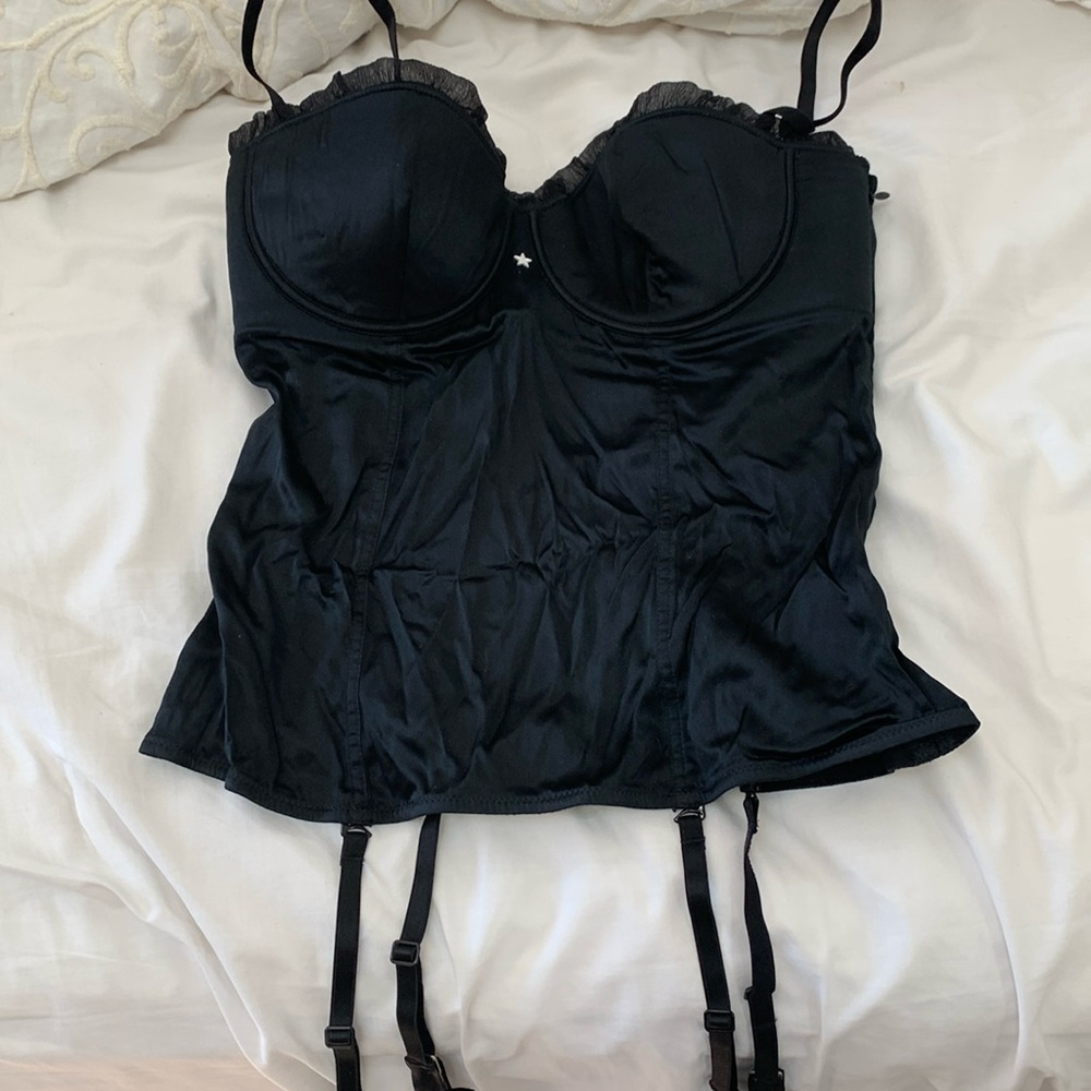Black satin corset by Intimissimi 36C side zip adjustable straps underwire bra